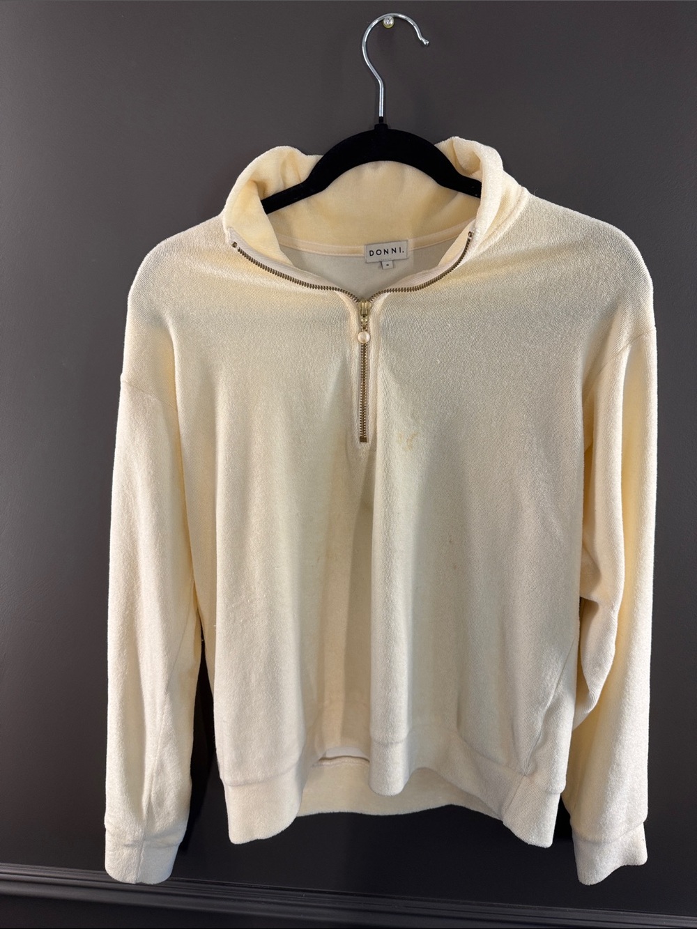 DONNI. Pale Cream Plush Half-Zip Turtleneck Sweater